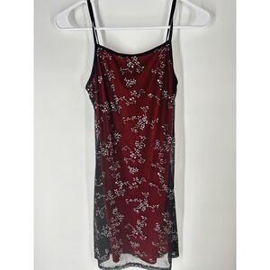 Vintage Y2K Candy Rocket Red Black Mesh Glitter Mini Slip Dress Fairy Goth Prom